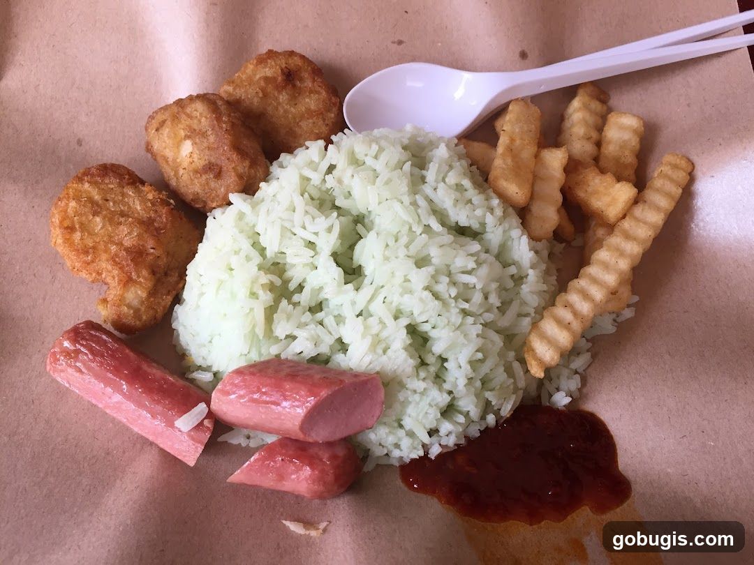 Chicken Nuggets, Rice, Sausage, and Fries
