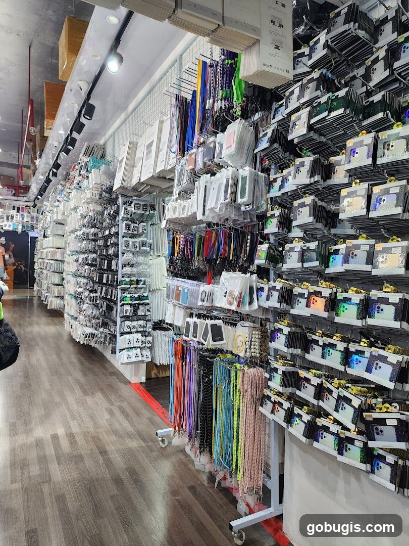 Store interior with phone accessories