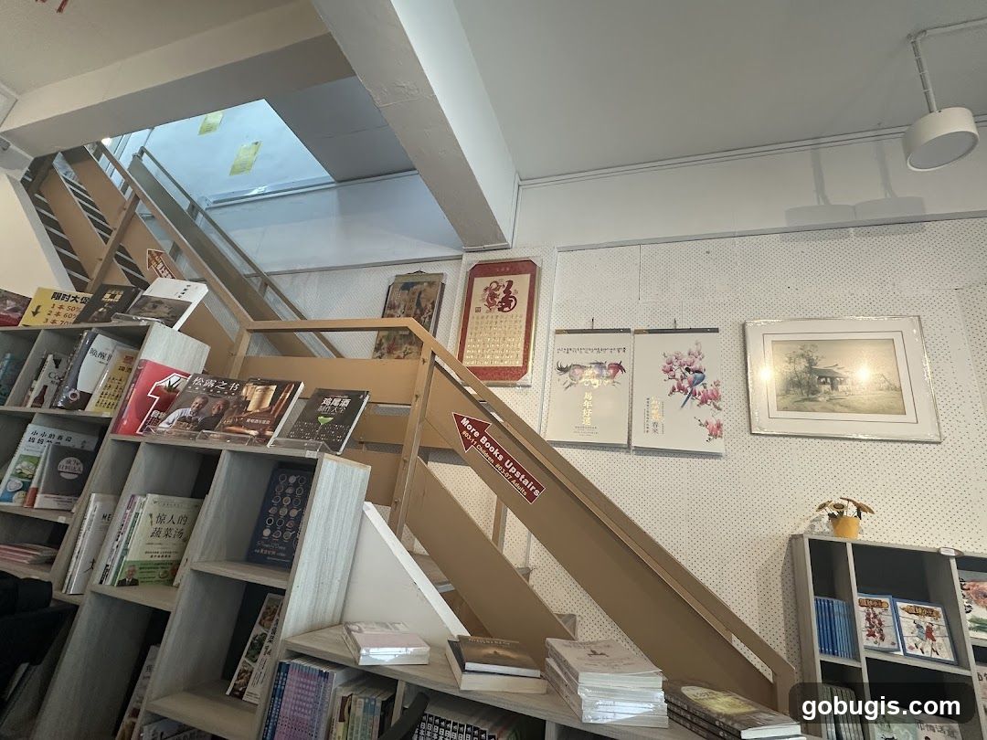 Bookstore Interior with Stairs