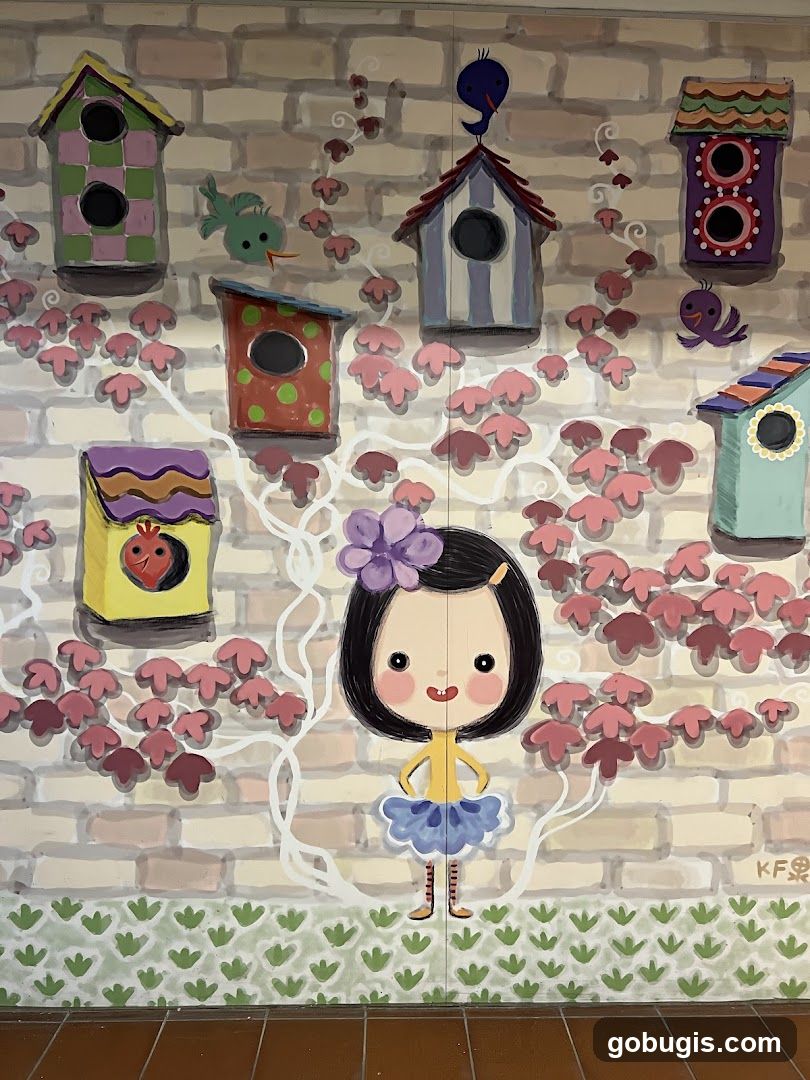 Mural with birds and girl