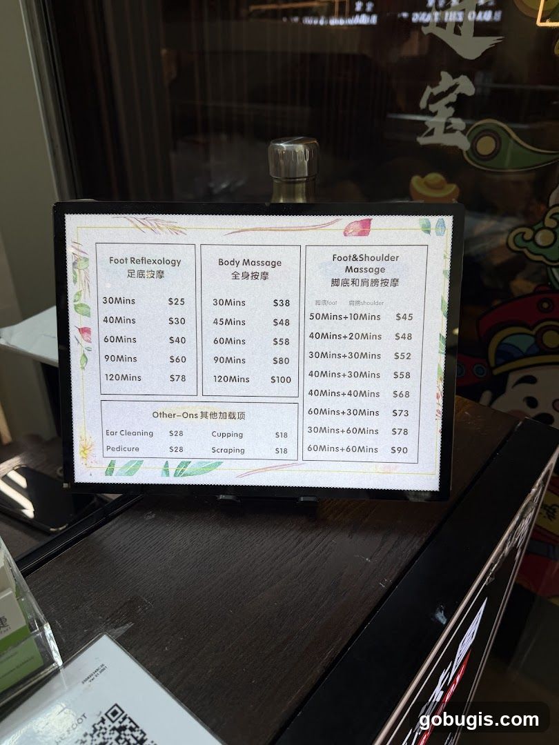 Massage Menu