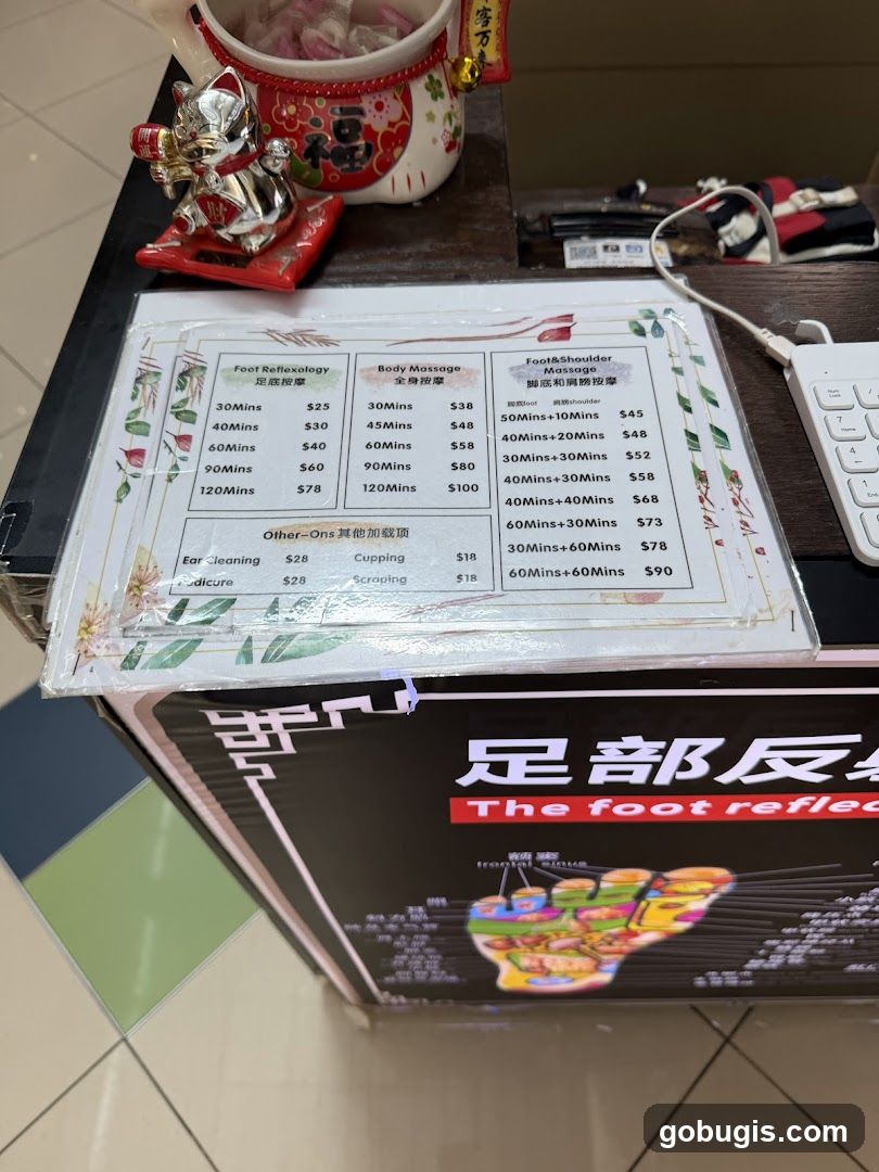 Foot Reflexology, Body Massage, and Foot & Shoulder Massage Menu