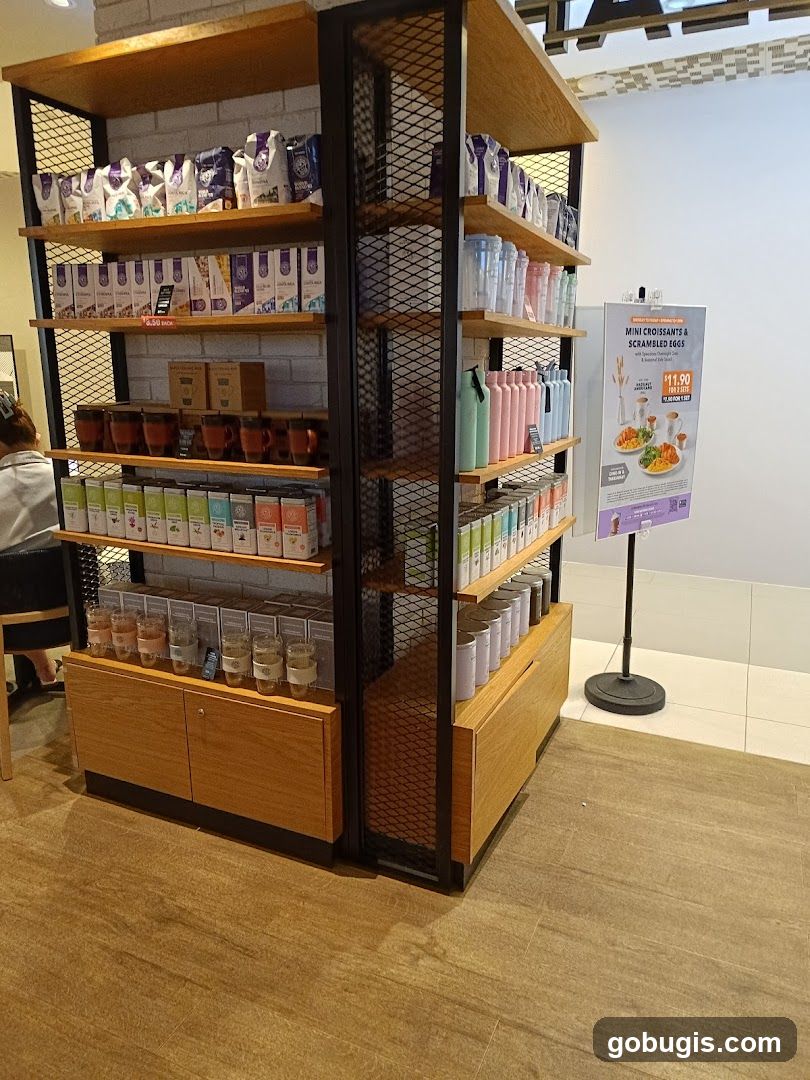 Store Shelving with Packaged Goods and Drinkware