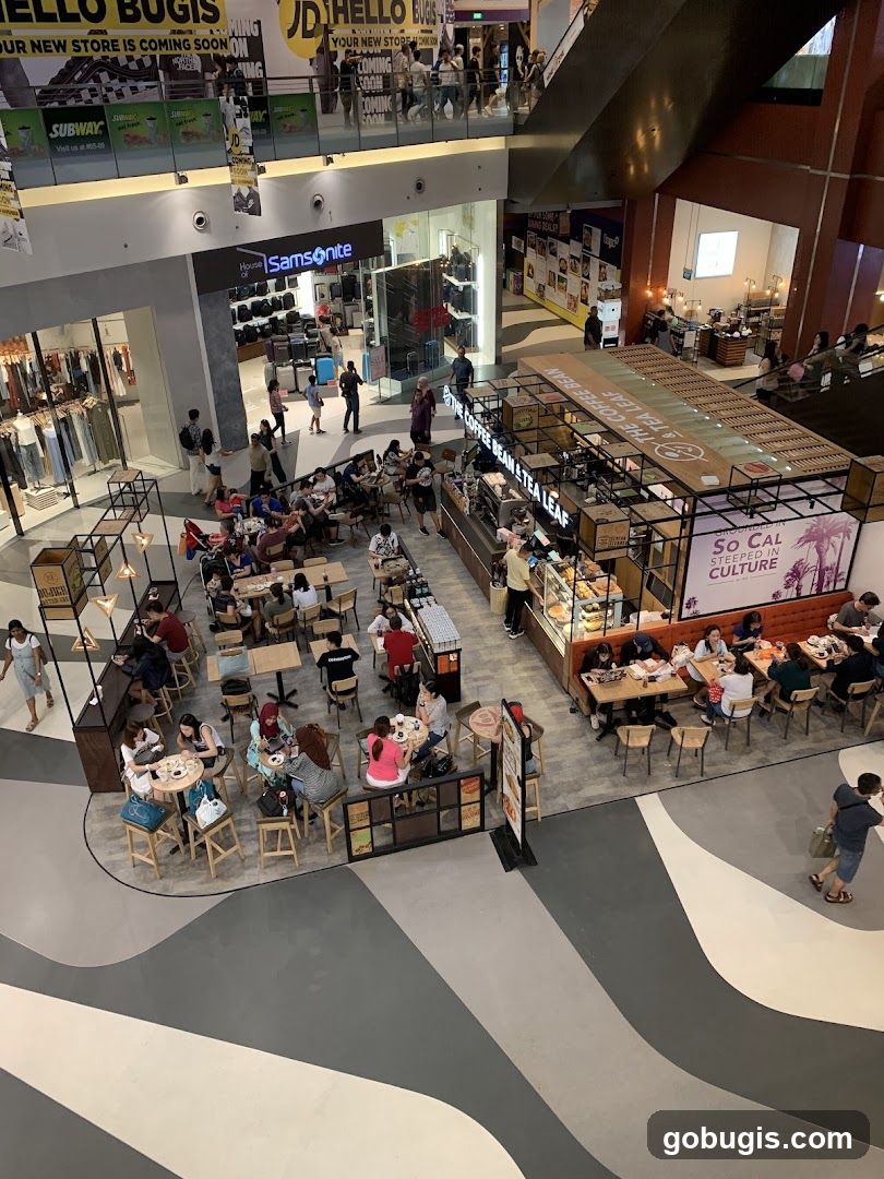 Mall Interior with Coffee Shop and Stores