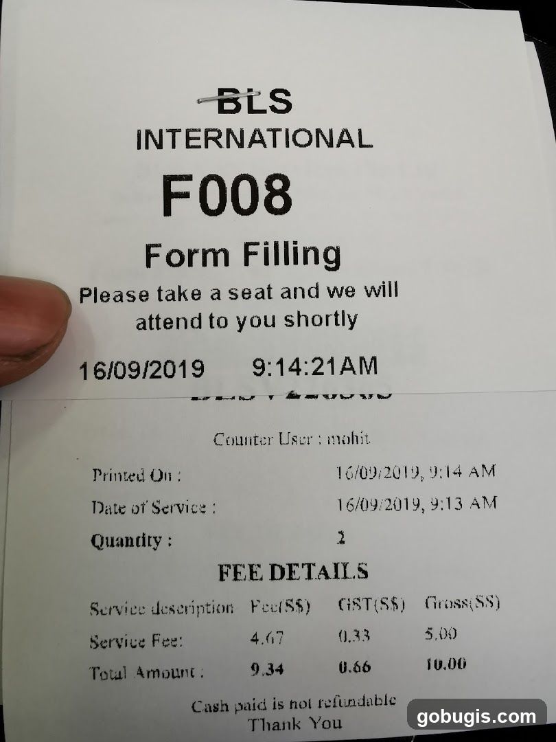 Form Filling Receipt