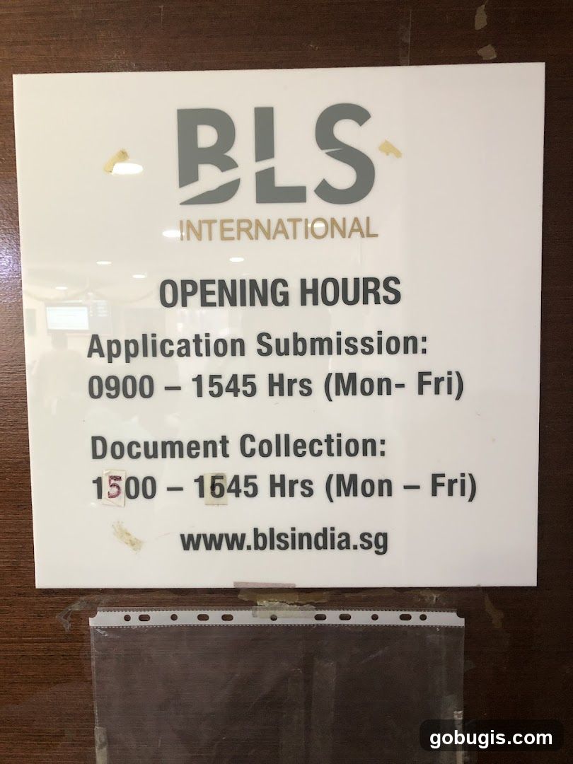 BLS International Opening Hours Sign