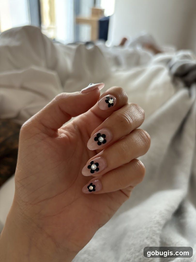 Nails with Flower Embellishments