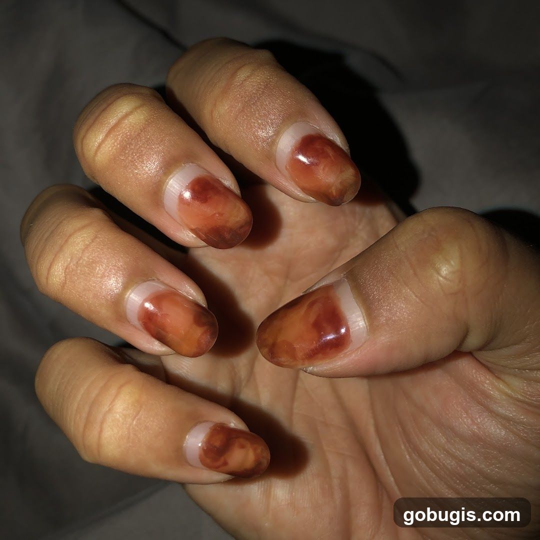 Nails with brown and clear polish
