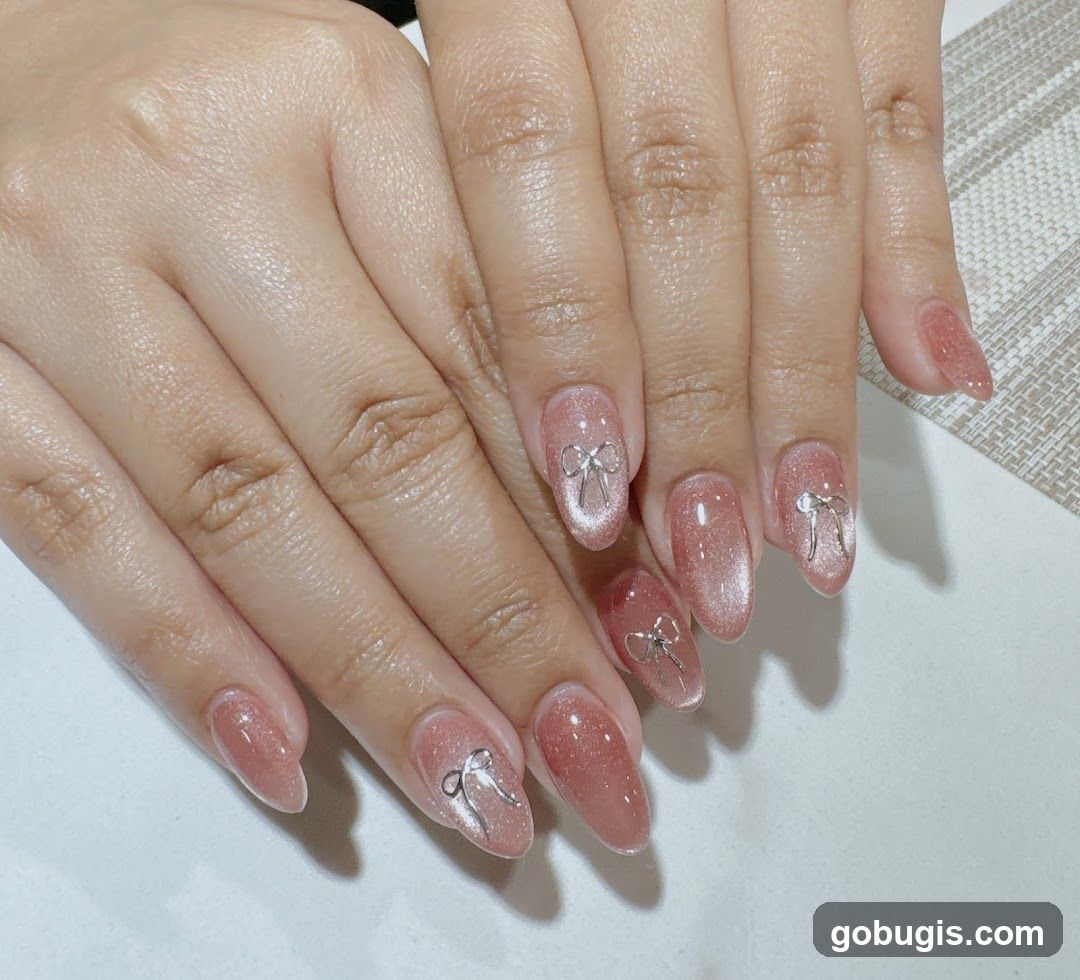 Nails with Bow Embellishments