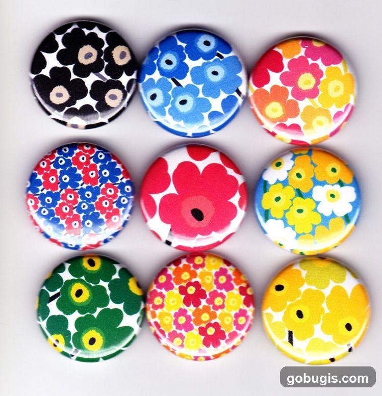 Nine floral pattern buttons