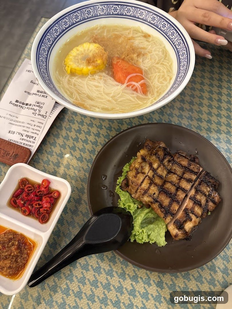 Meal with Grilled Chicken and Noodles