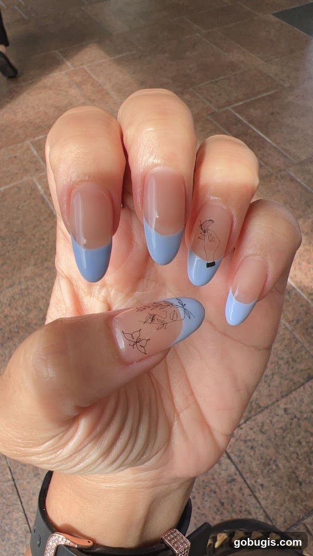 French Manicure with Line Art Designs