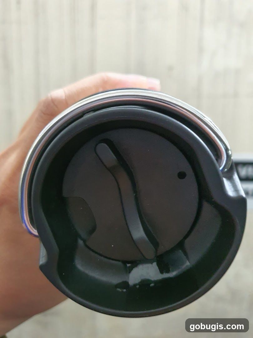 Close-up of a travel mug lid