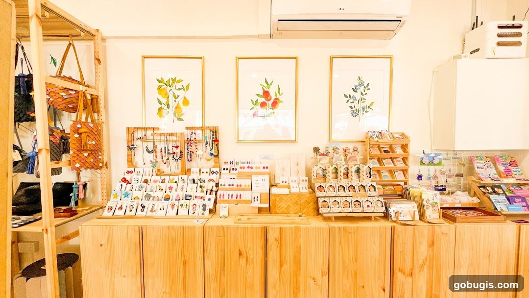 Display of handmade accessories and artwork