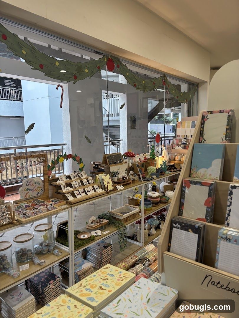 Stationery and decorative items displayed in a shop