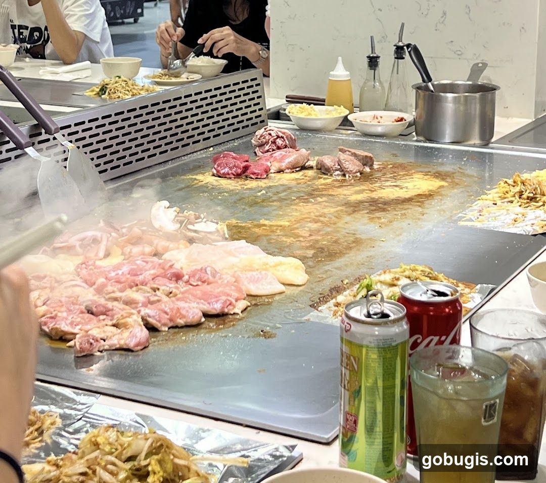 Teppanyaki Grill with Food and Drinks