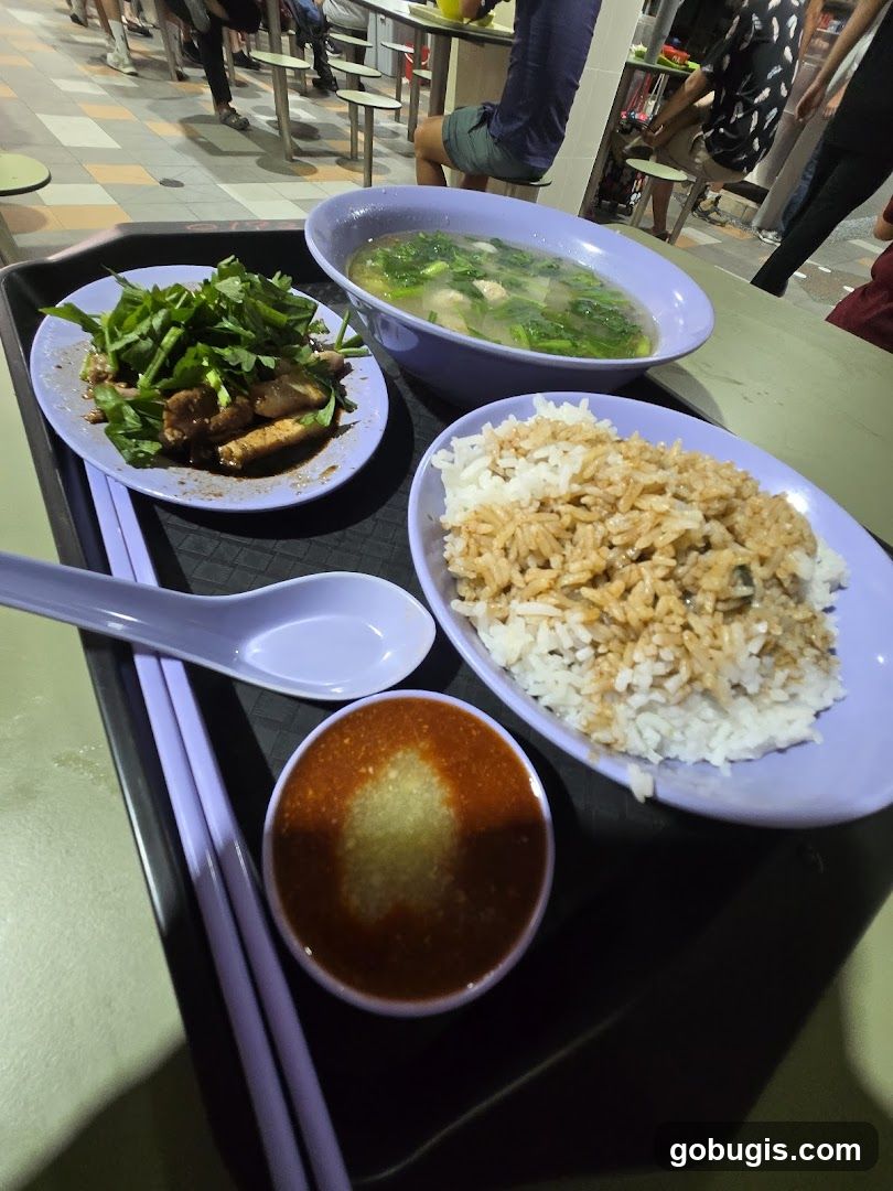 Food Tray with Rice, Soup, and Side Dish
