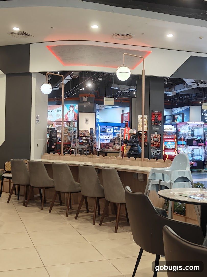 Cafe Seating Area with Store Background