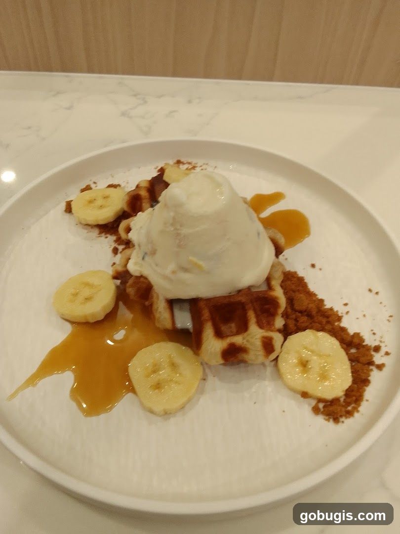 Waffle with Ice Cream and Bananas