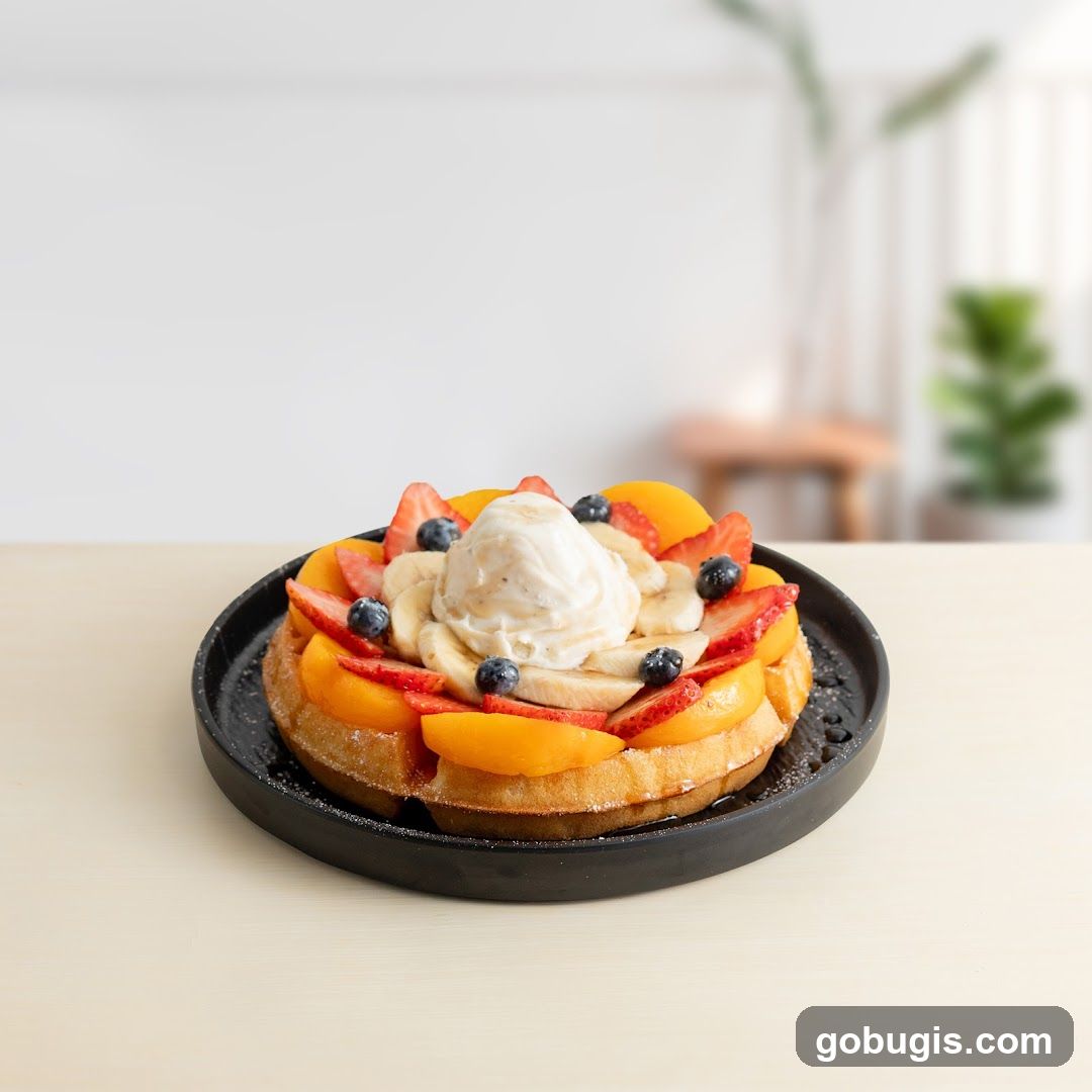 Waffle with Ice Cream and Fruits