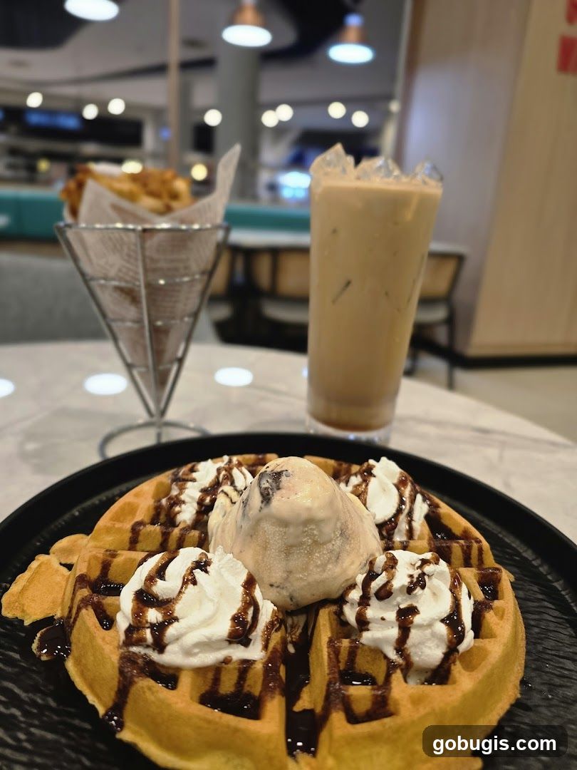 Waffle with Ice Cream and Coffee