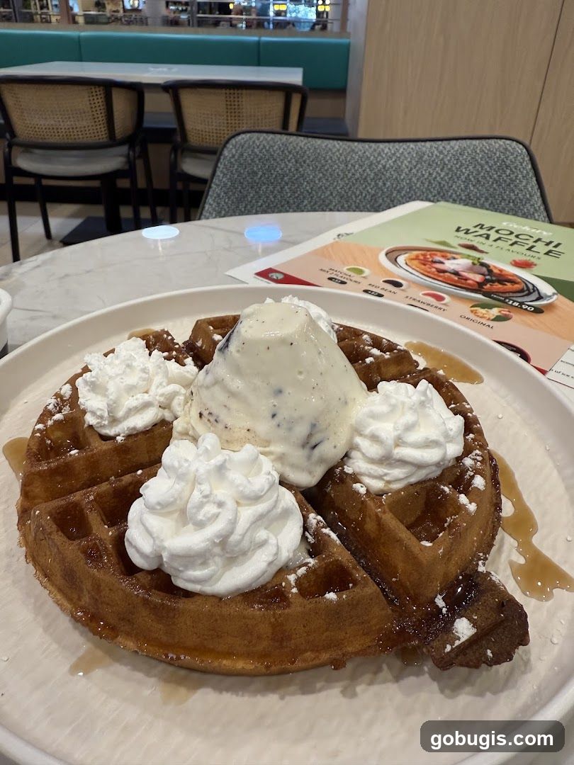 Waffle with Ice Cream and Whipped Cream