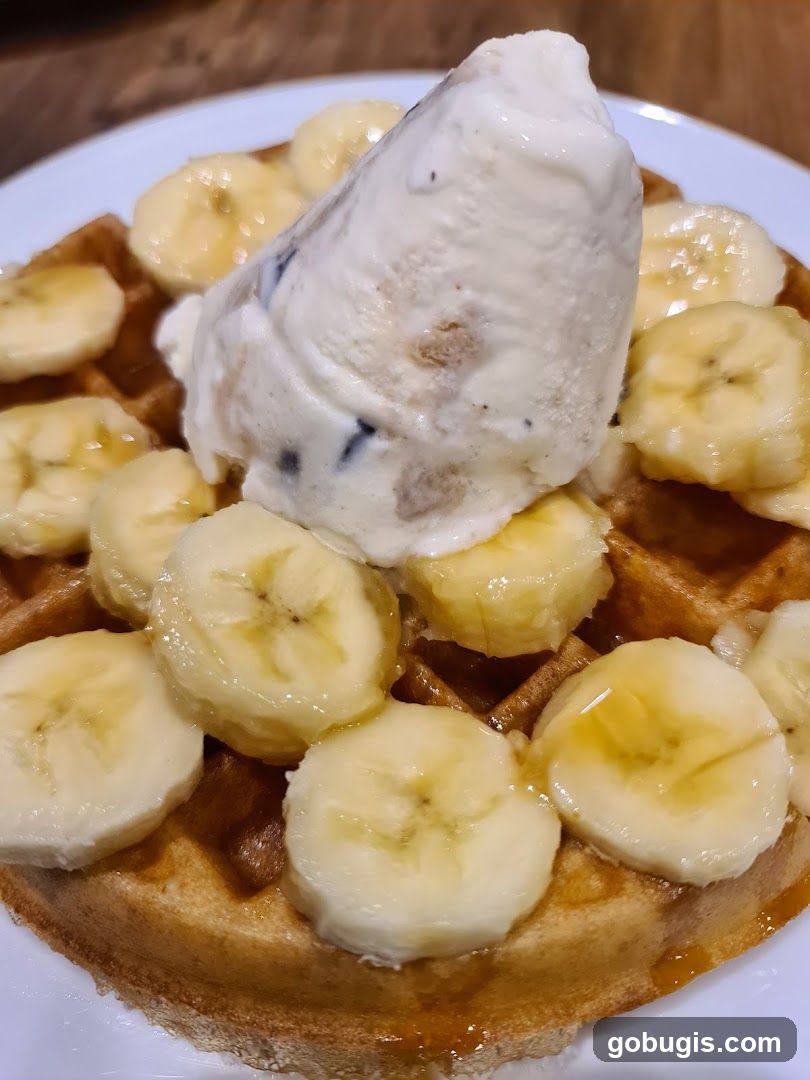 Waffle with Bananas and Ice Cream