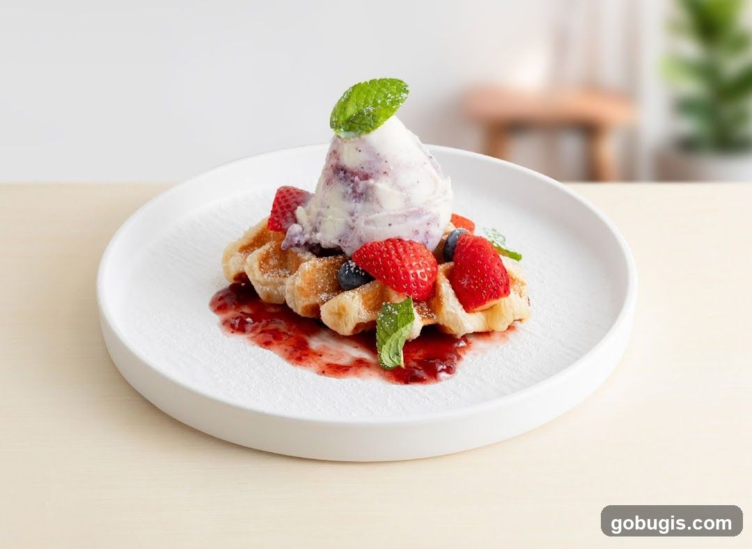 Waffle with Ice Cream and Berries