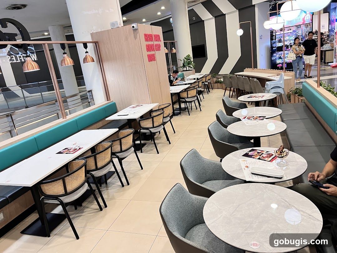 Cafe Interior with Waffle Signage