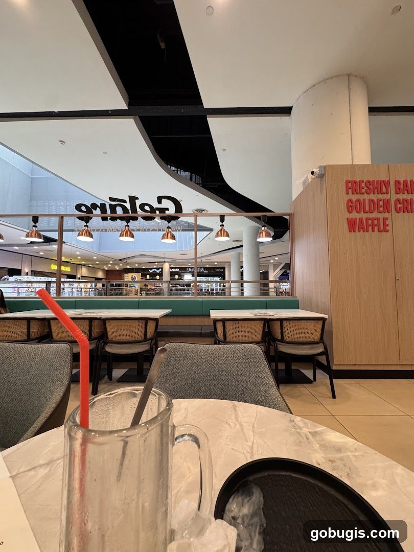 Cafe Interior with Waffle Signage