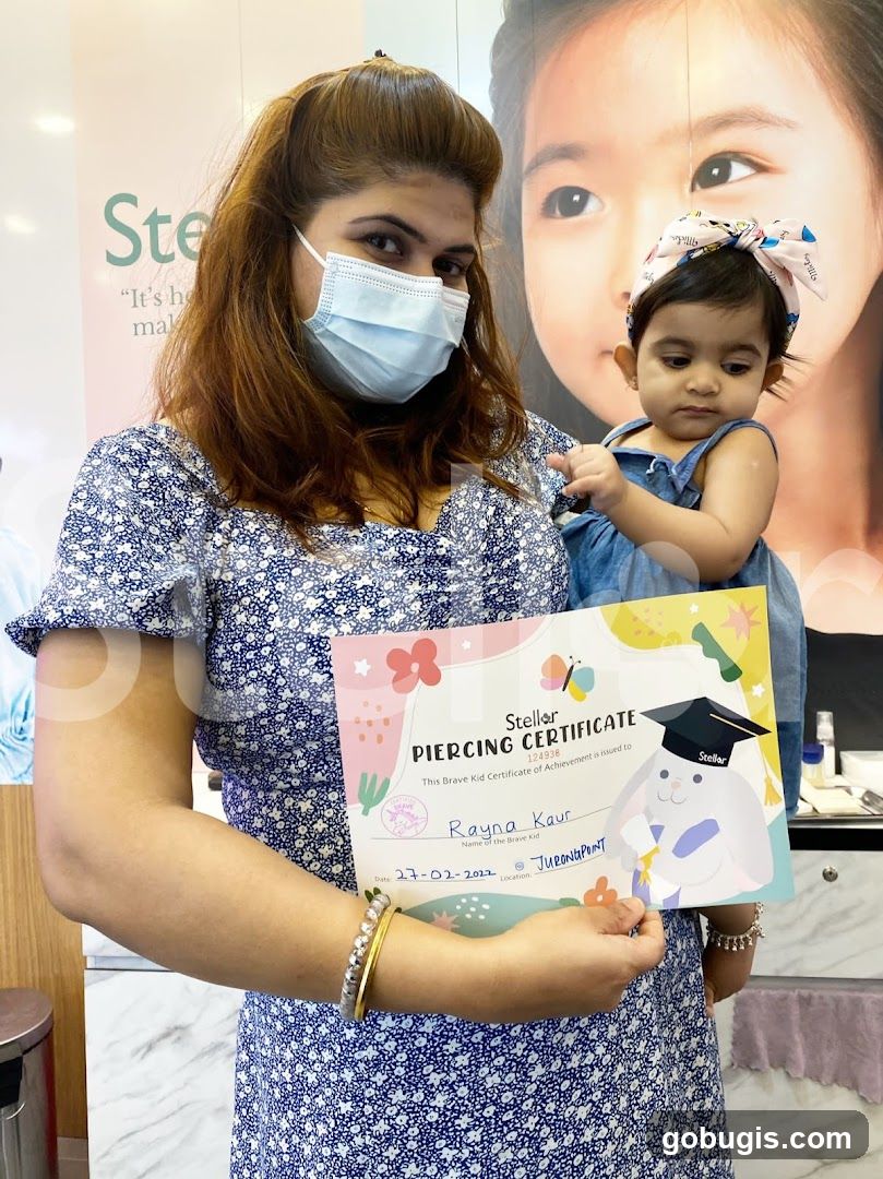 Woman and Baby with Piercing Certificate