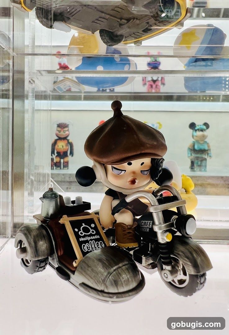 Figurine of a character on a motorcycle with a sidecar