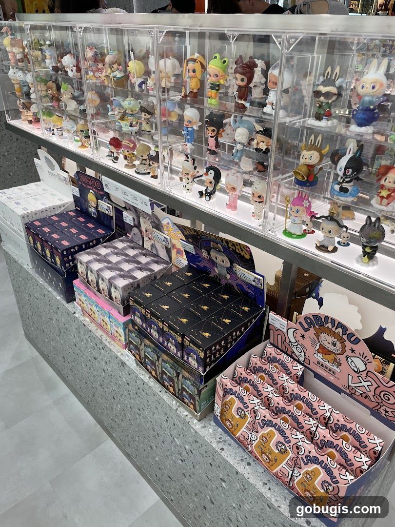 Display of collectible toys and merchandise