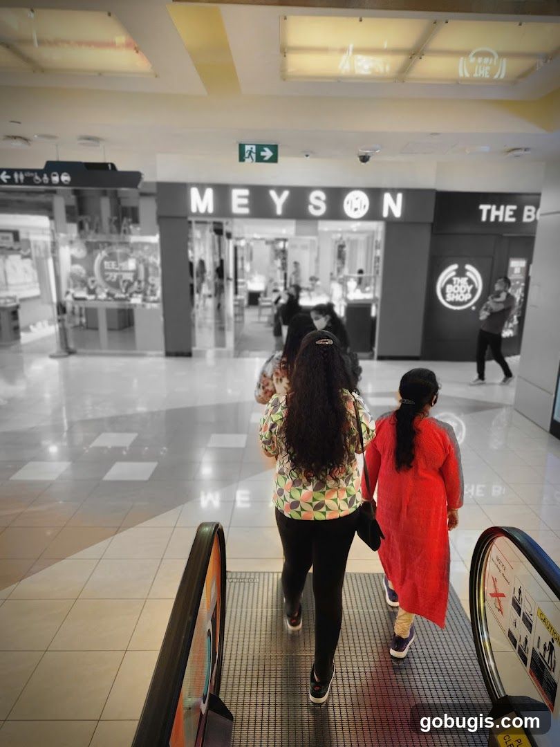 People on Escalator in Mall