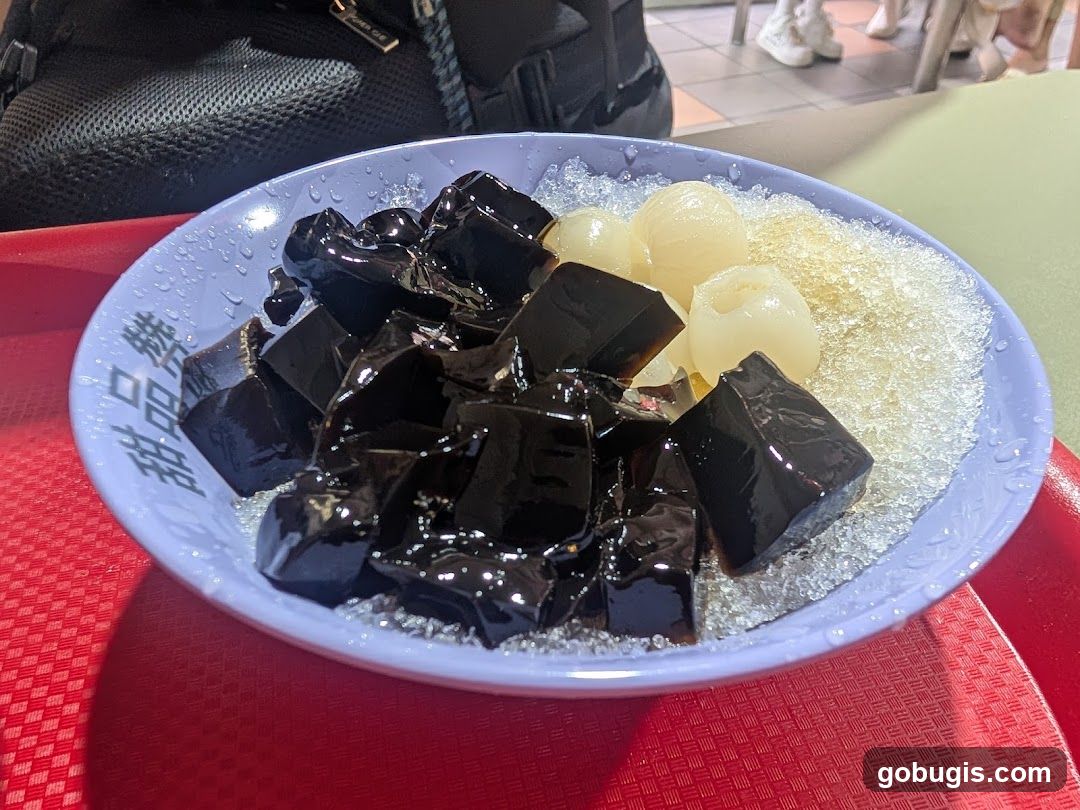 Grass Jelly with Lychee and Shaved Ice