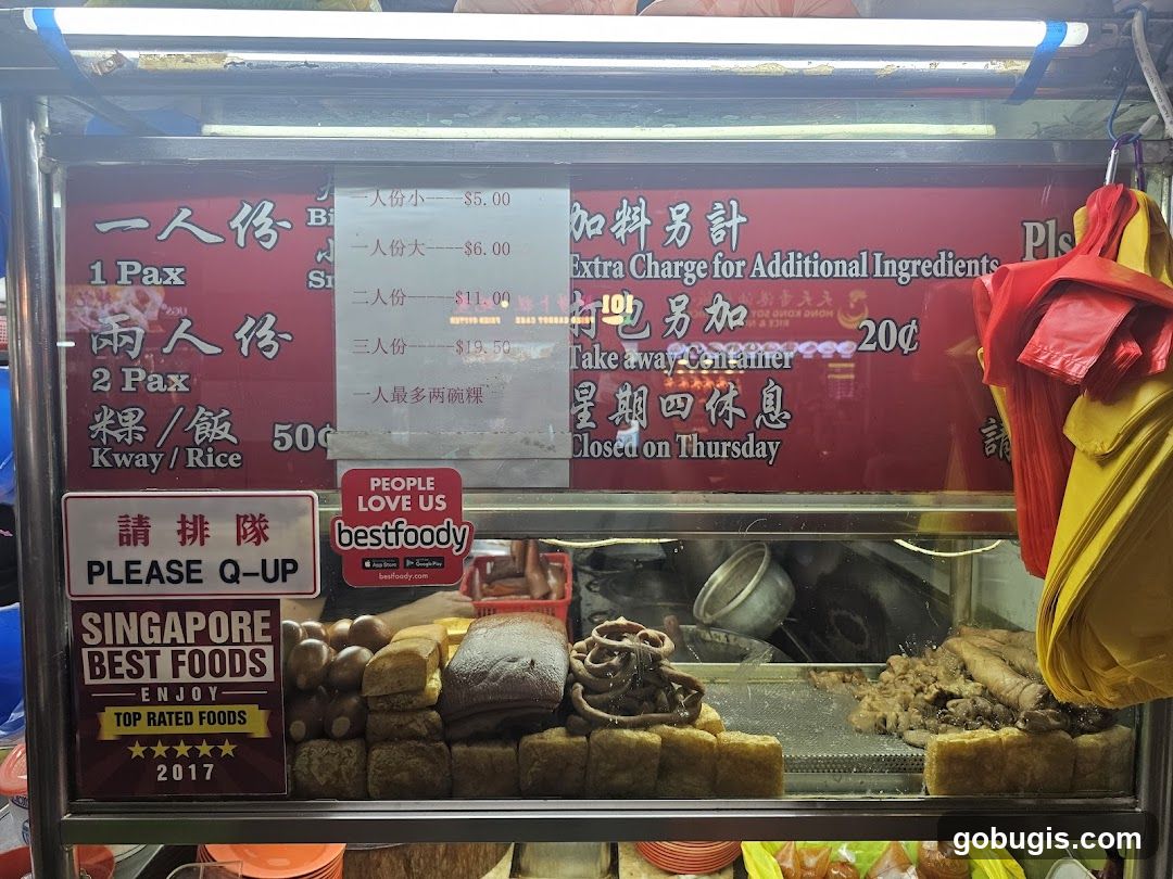 Food stall display with menu and food items