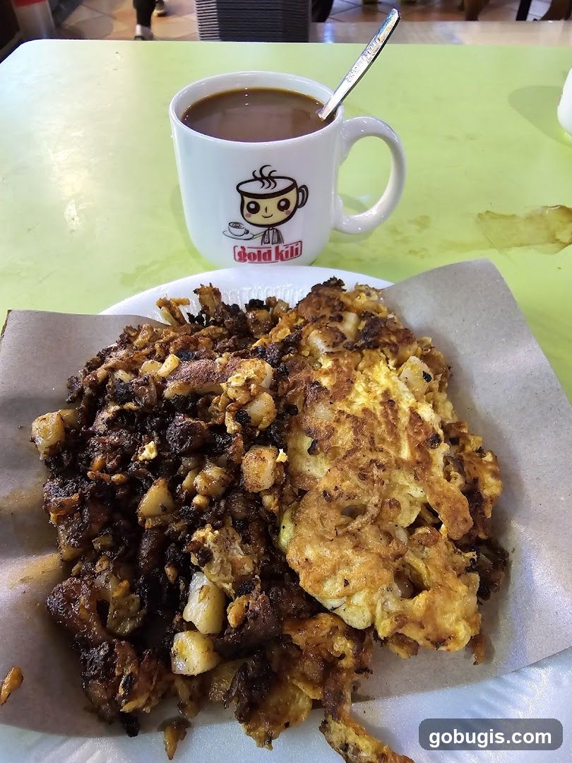 Fried Radish Cake with Egg and Coffee