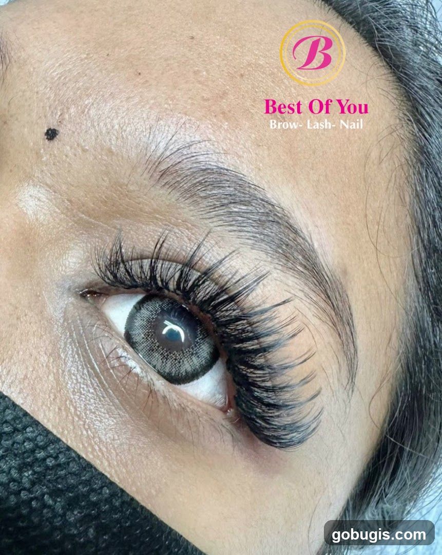 Close-up of an eye with dramatic false eyelashes