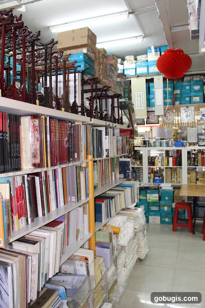Store Interior with Shelves of Books and Decorative Items