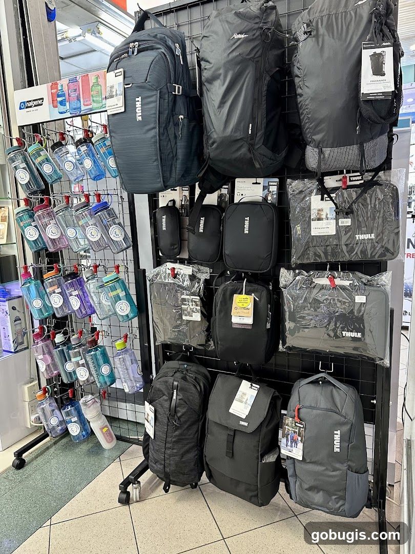 Backpacks and Water Bottles Display