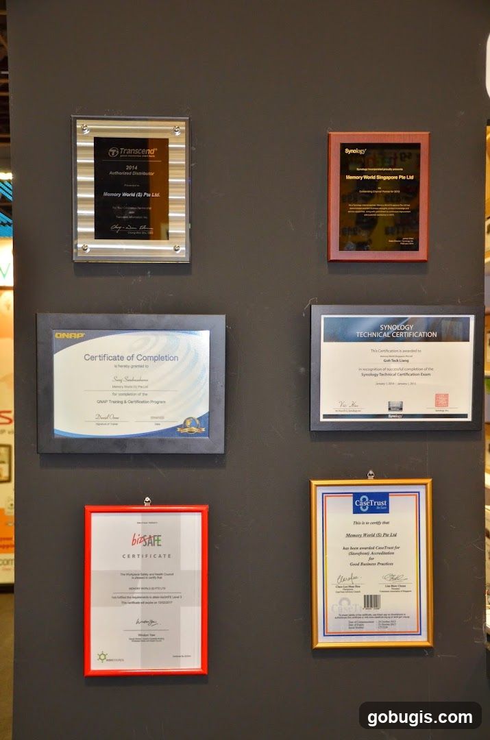 Certificates on a wall