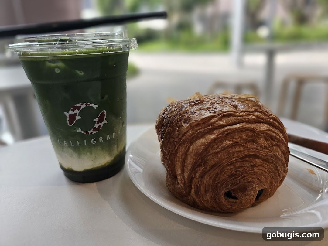 Matcha drink and pastry