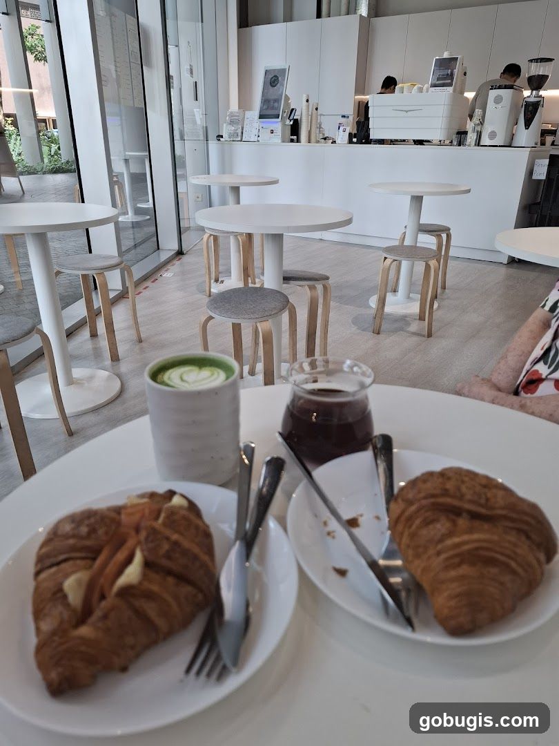 Cafe Interior with Pastries and Matcha