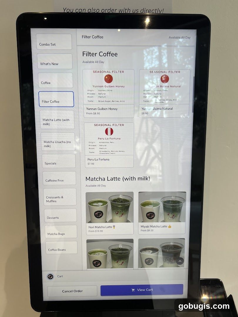 Filter Coffee Menu