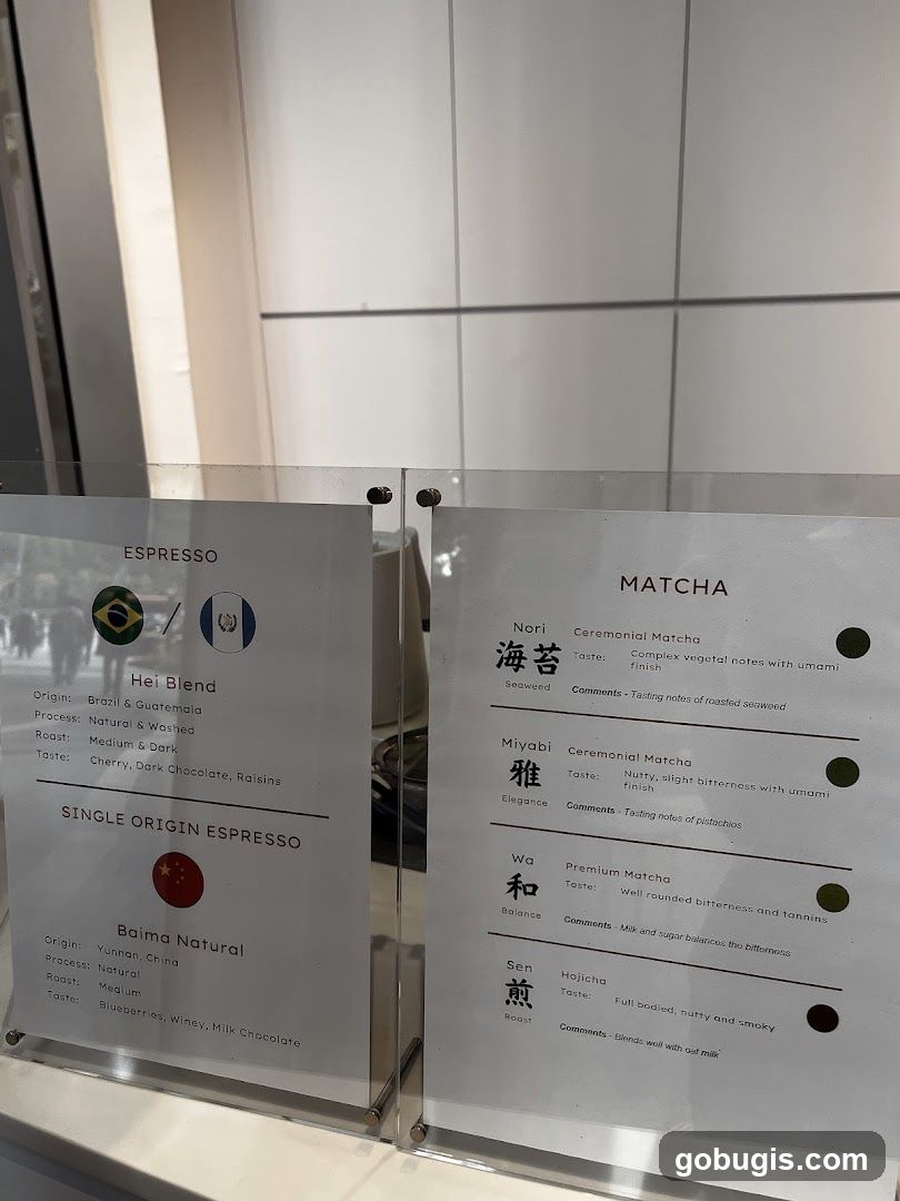 Espresso and Matcha Menu