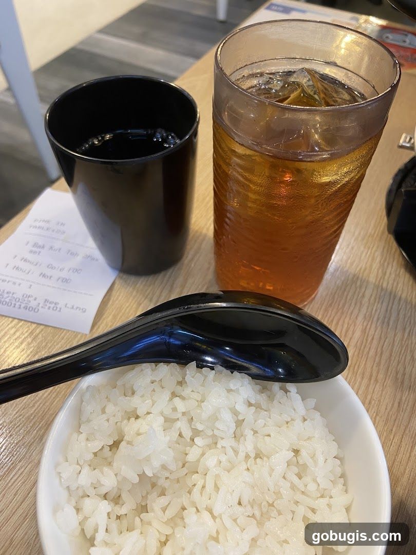Meal with Rice and Drinks