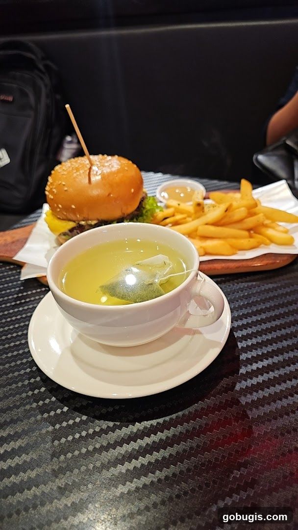 Burger, Fries, and Tea