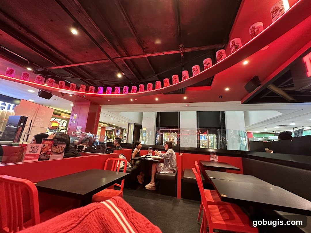 Restaurant Interior with Red and Black Decor