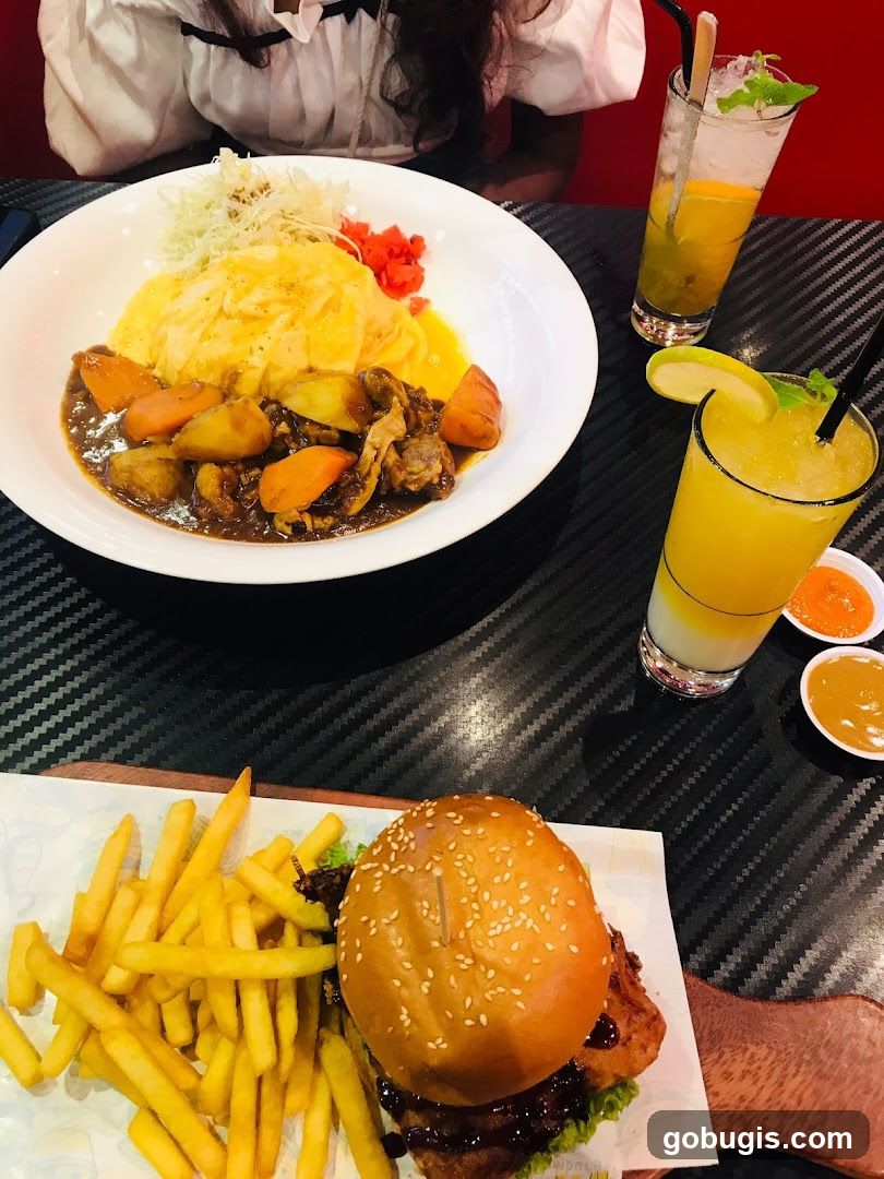 Burger and Curry Rice Meal