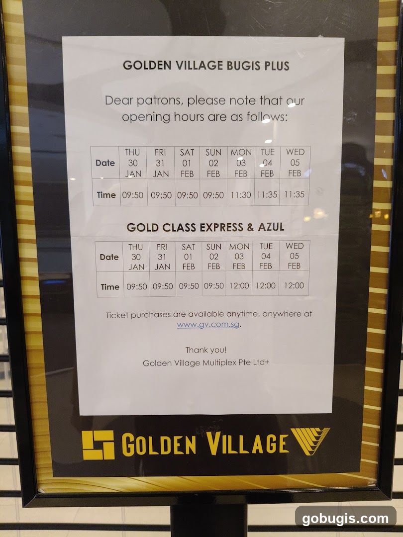 Golden Village Bugis Plus Opening Hours